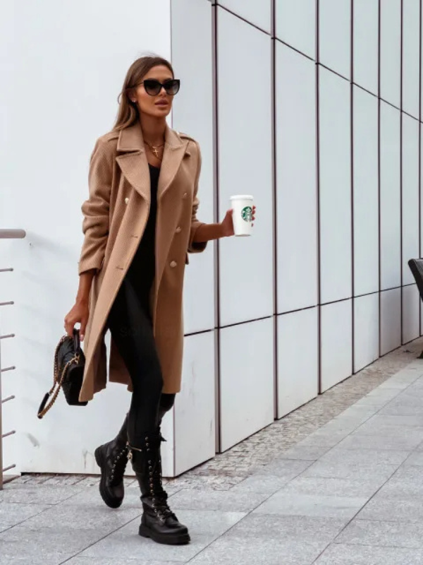 ELENA - Lange trenchcoat voor dames met knoopsluiting en riemmanchetten