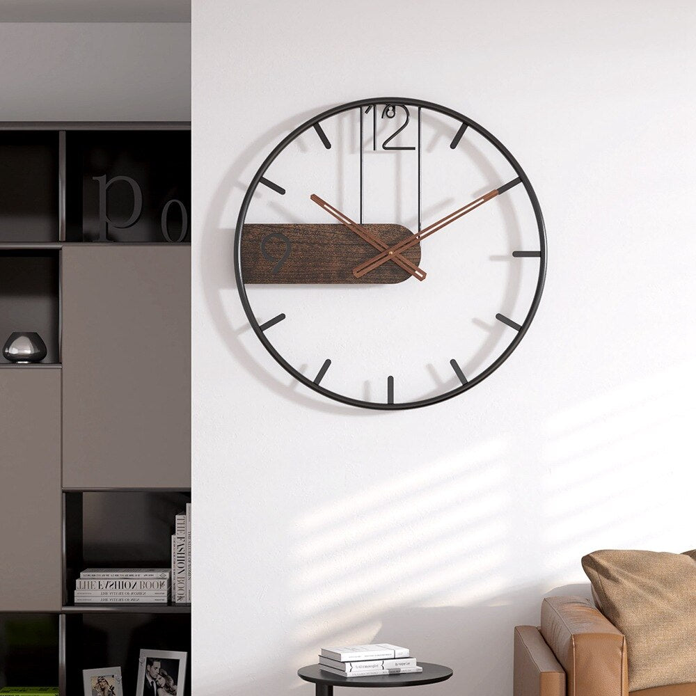 Moderne wandklok met walnoothout en stalen accenten – TEMPRO WalnutSteel - Glamorix