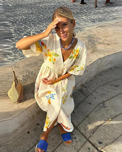 Luchtige midi-jurk met geplooide rok en ontspannen taille – LIVIANA SOFTFLOW - Glamorix