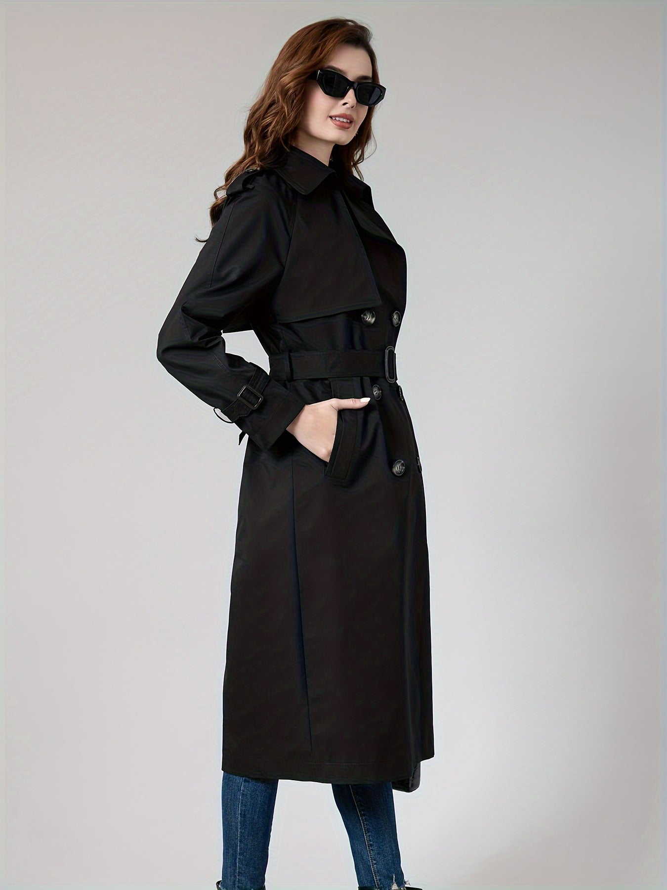 SOPHIA - Lange dames trenchcoat met dubbele knopen en klassieke getailleerde pasvorm