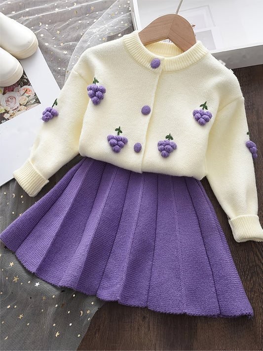 AVA - Meisjes gebreid vest en plooirokken set