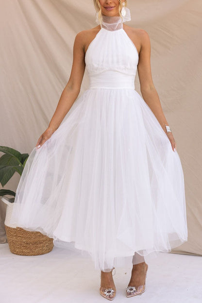 Elegante halter midi-jurk met volumineuze rok – AURÉLIA - Glamorix