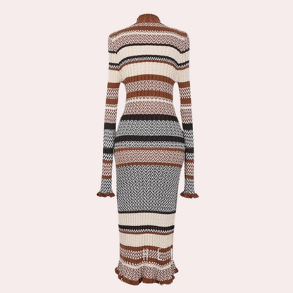 Gestreepte gebreide maxi-jurk met lange mouwen – SERENAÏS - Glamorix