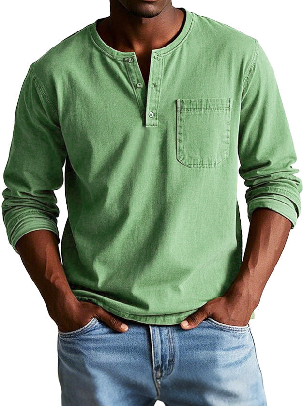 Casual Henley longsleeve met knoopsluiting en borstzakje – RYKER CLASSIC - Glamorix