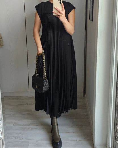 Elegante geplooide dames midi-jurk met kapmouw – MIRENA GRACE - Glamorix