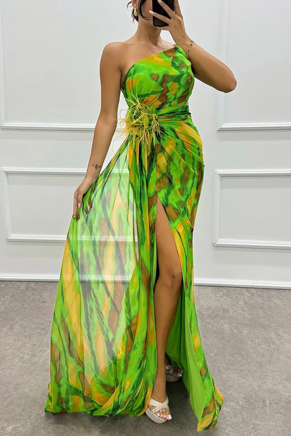 Asymmetrische maxi-jurk met hoge split – VELVETA - Glamorix