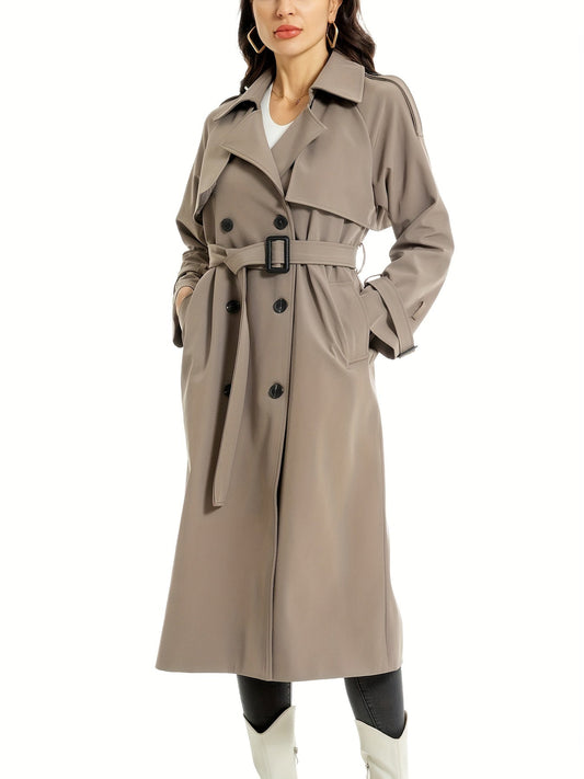 FELICIA - Lange dubbelzijdige trenchcoat met riem en brede revers voor dames