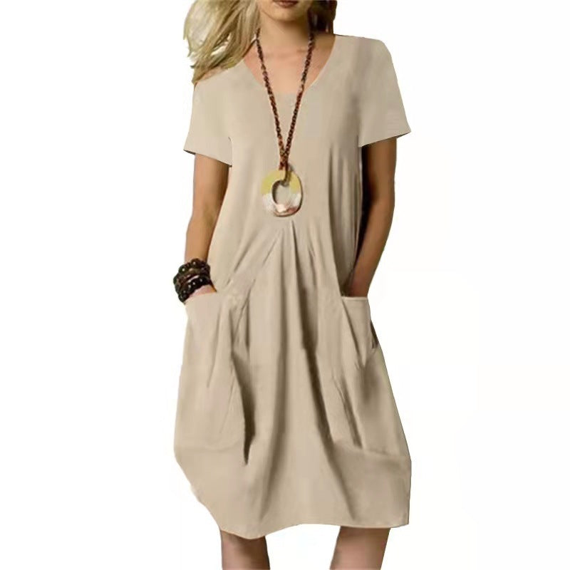 Casual damesjurk met korte mouwen en handige zakken – VERA LOUNGE - Glamorix