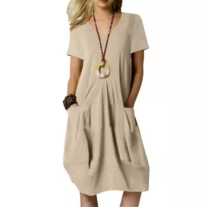 Casual damesjurk met korte mouwen en handige zakken – VERA LOUNGE - Glamorix