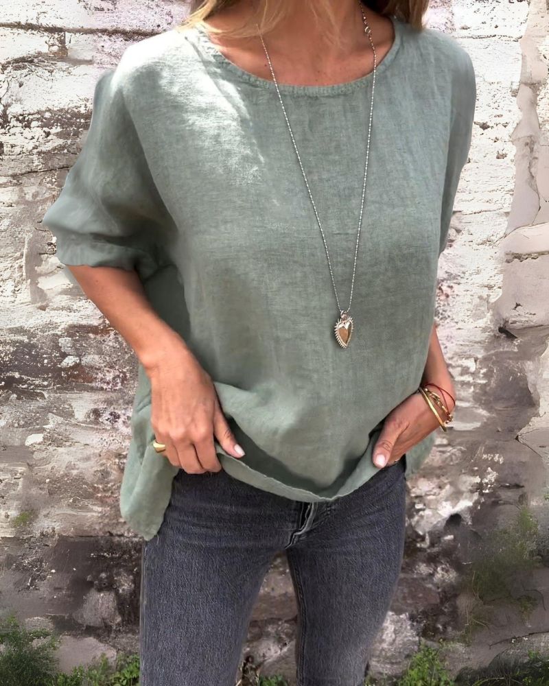Casual dames top met ronde hals en korte mouwen – LINA FLOW - Glamorix