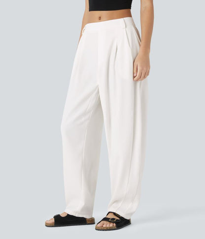 Losvallende damesbroek met hoge taille en elegante valling – AUREA DRAPE - Glamorix