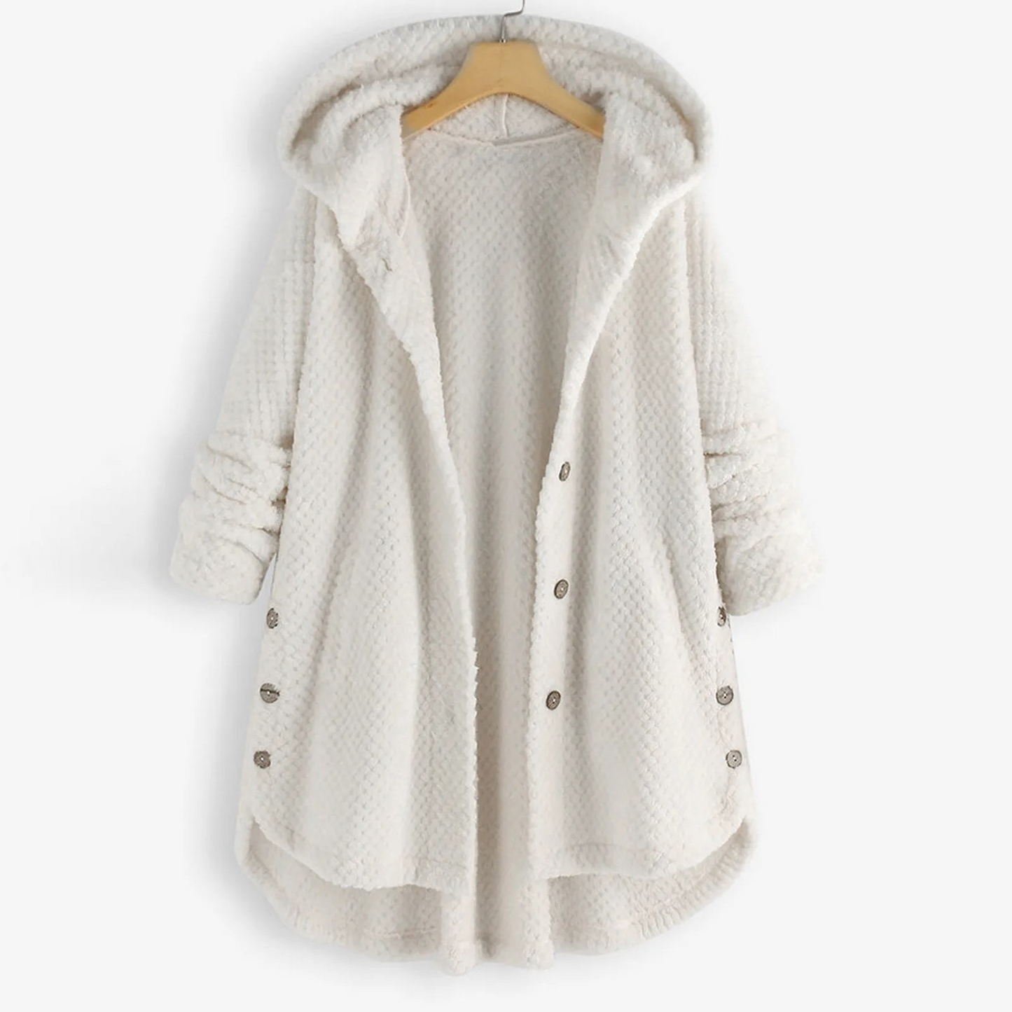 MILA - Oversized teddy jas met capuchon en knoopsluiting voor dames