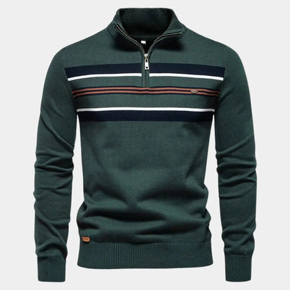 EDGAR – Gestreepte heren trui met halve rits en moderne look