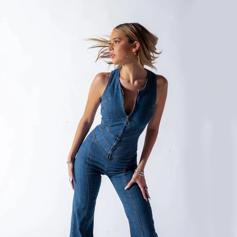 Placidia - Mouwloze jumpsuit met flared pijpen voor dames - Glamorix