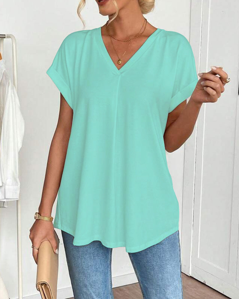 Dames - Top met V-hals - Losvallende Pasvorm - Casual Mode - Elegante V-hals Top - Glamorix
