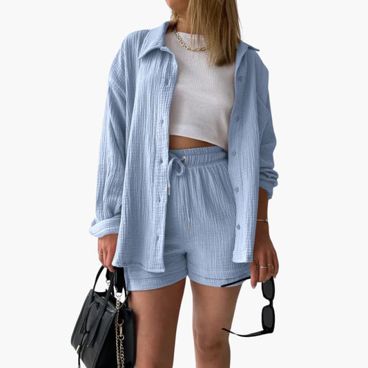 Helga - Dames co-ord set met blouse en short met hoge taille - Glamorix