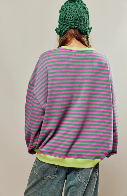 EMMA - Oversized gestreepte trui met geribde boorden voor dames