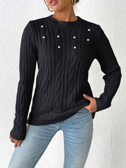 PEARLWEAVE - Warme Pullover met Weefpatroon en Sierparels