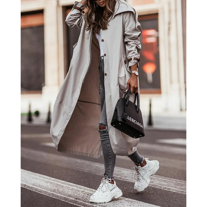 NORA - Lange oversized trenchcoat met capuchon voor dames