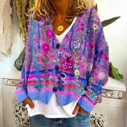 FLORINA - Handgebreid gebloemd vest met knoopsluiting voor dames