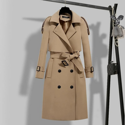 CLAUDIA - Lange trenchcoat met ceintuur en dubbele knoopsluiting voor dames