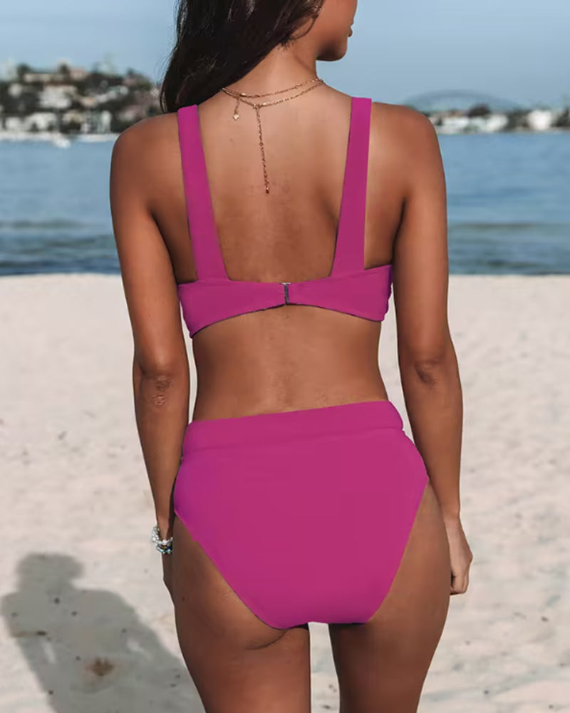 Dames - Bikini Set - Hoge Taille en Brede Bandjes - Sportieve Ondersteuning - Minimalistische Stijl - Glamorix