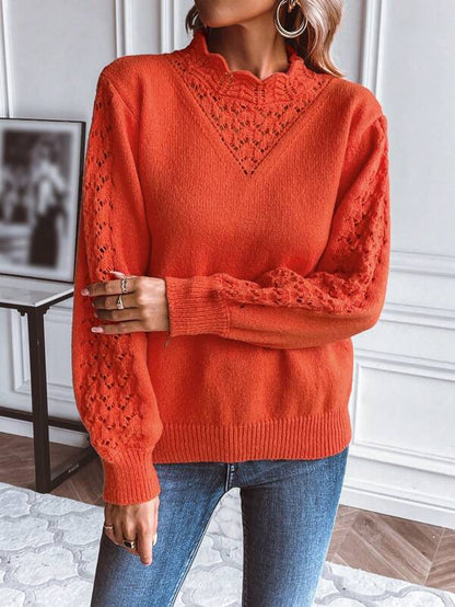 SUNSET CHIC - Oranje Pullover met Opstaande Kraag