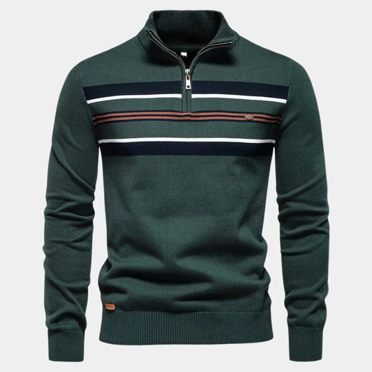 EDGAR – Gestreepte heren trui met halve rits en moderne look
