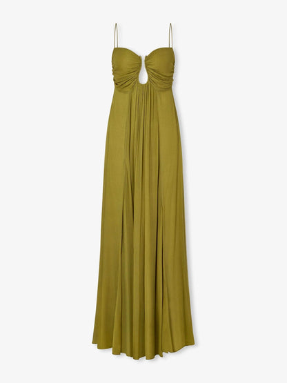 Zomerse maxi damesjurk met spaghettibandjes en cut-out detail – SOLANA BREEZE - Glamorix