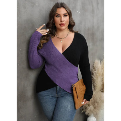 COLORVIBE - Kleurblok Pullover met Diepe V-Hals