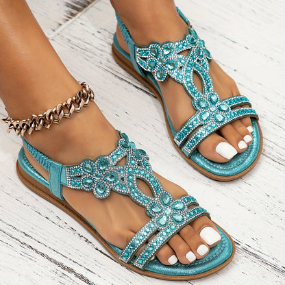 Elegante dames sandalen met strassbloemen en comfortabele zool – SOLELIA BLOOM - Glamorix