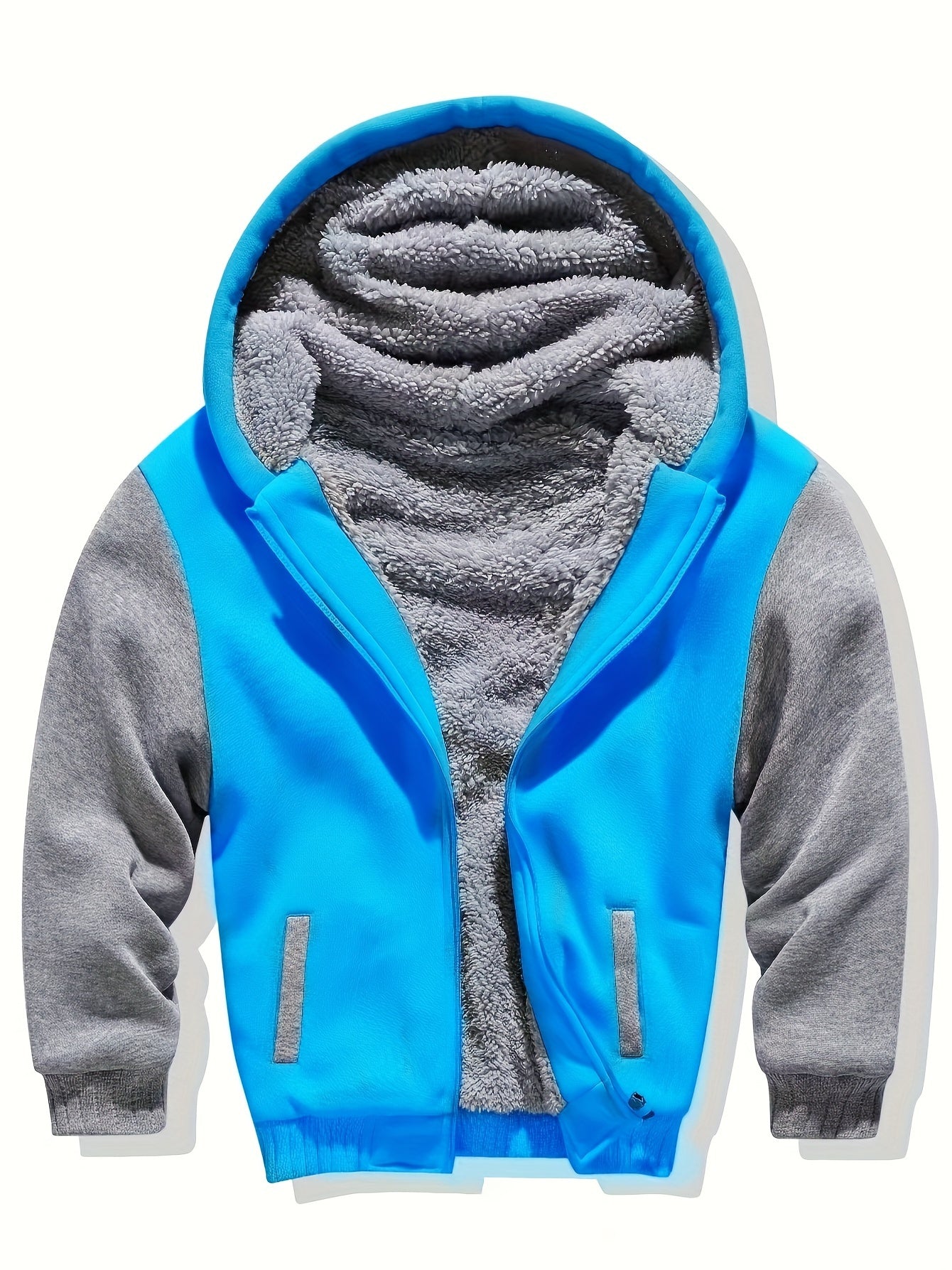JOSH - Sherpa gevoerde kinder fleece jack met capuchon en ritssluiting
