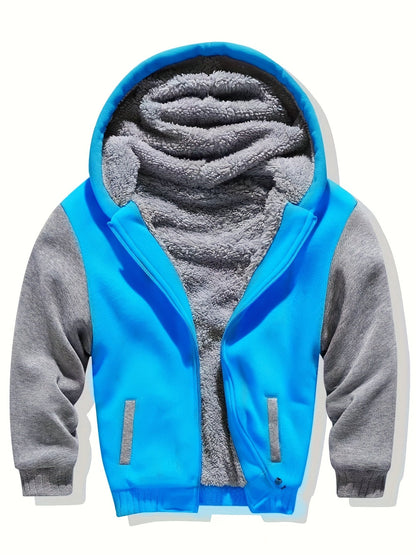 JOSH - Sherpa gevoerde kinder fleece jack met capuchon en ritssluiting