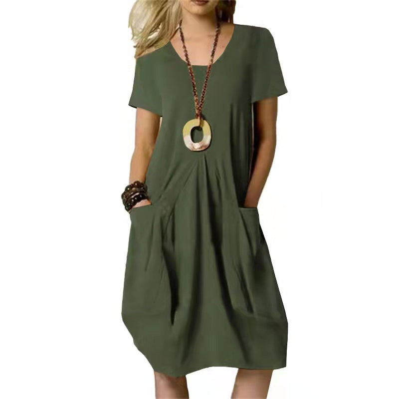 Casual damesjurk met korte mouwen en handige zakken – VERA LOUNGE - Glamorix