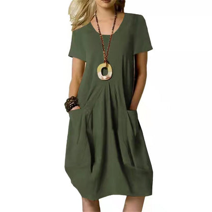 Casual damesjurk met korte mouwen en handige zakken – VERA LOUNGE - Glamorix