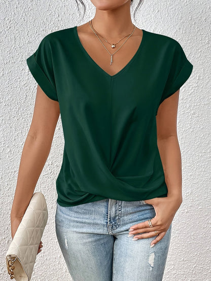 Vrouwelijke top met V-hals en gedrapeerde twist – ELINA TWIST - Glamorix