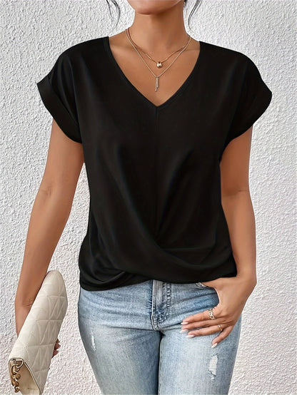 Vrouwelijke top met V-hals en gedrapeerde twist – ELINA TWIST - Glamorix