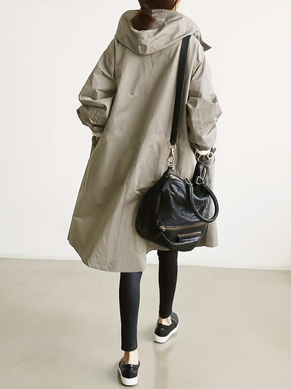 ELINA - Casual lange dames trenchcoat met capuchon, trekkoord en zijzakken