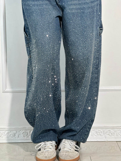 Glanzende wide leg jeans met hoge taille en relaxte fit – SERA SHINE - Glamorix