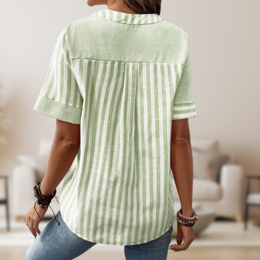 Lichte Damesblouse met Unieke Streeppatronen en Elegante Pasvorm – LUNA STRIPE - Glamorix