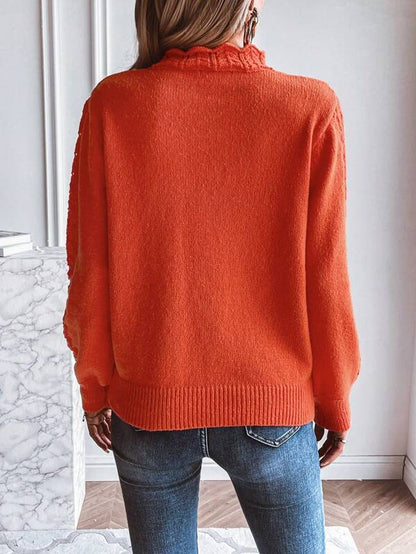 SUNSET CHIC - Oranje Pullover met Opstaande Kraag