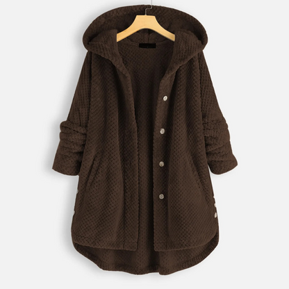 MILA - Oversized teddy jas met capuchon en knoopsluiting voor dames