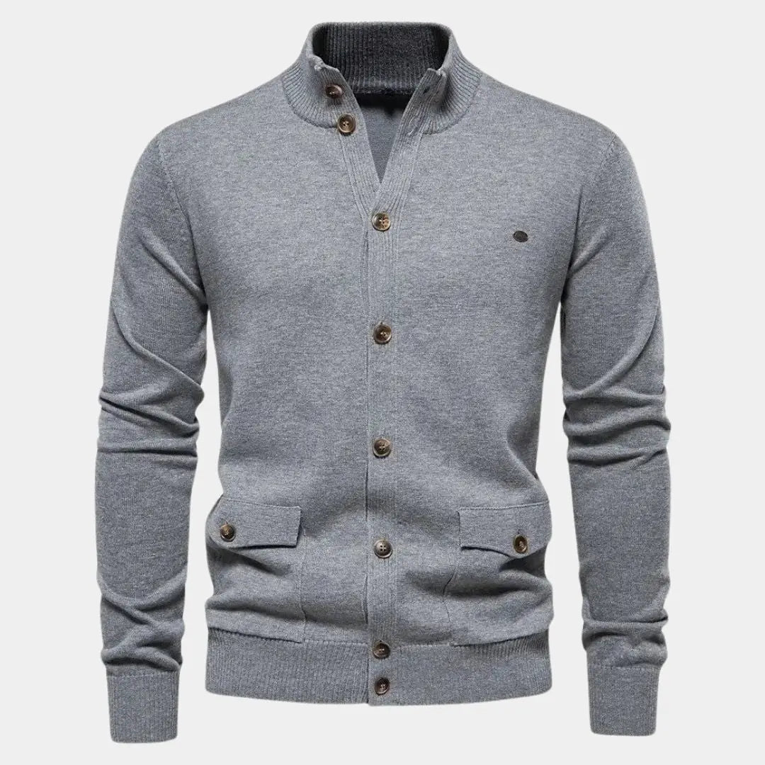 Gebreid herenvest met knoopsluiting en praktische zakken – LORVEN - Glamorix