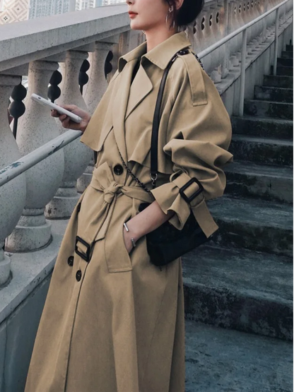 ISADORA - Elegante dames trenchcoat met ceintuur, oversized mouwen en dubbele rij knopen