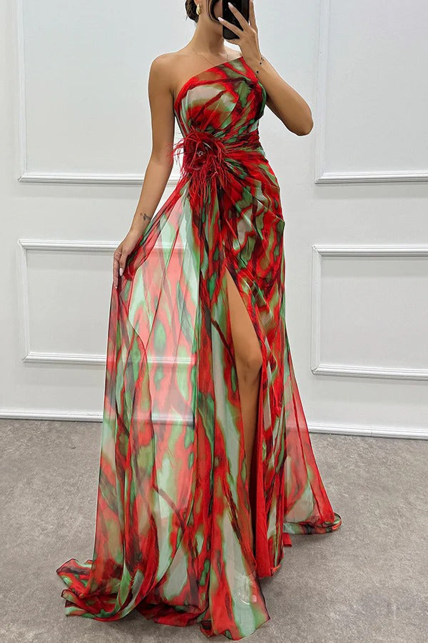 Asymmetrische maxi-jurk met hoge split – VELVETA - Glamorix