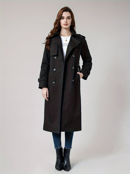 SOPHIA - Lange dames trenchcoat met dubbele knopen en klassieke getailleerde pasvorm