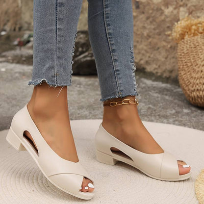 Elegante dames instapschoenen met peep-toe en lage hak – MIRELA STEP - Glamorix
