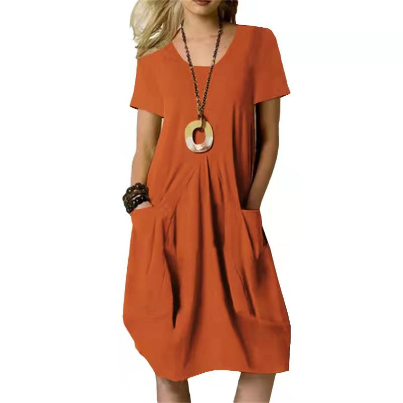 Casual damesjurk met korte mouwen en handige zakken – VERA LOUNGE - Glamorix