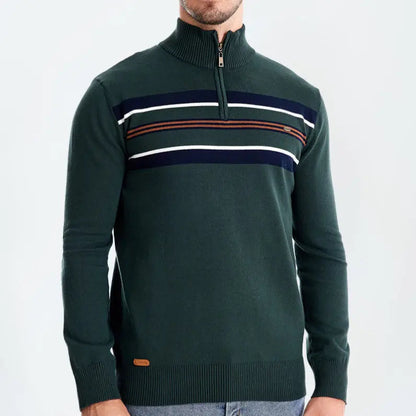EDGAR – Gestreepte heren trui met halve rits en moderne look