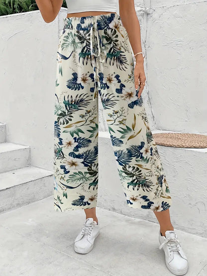 Wijde damesbroek met tropische print en elastische taille – CALIVA TROPIC - Glamorix